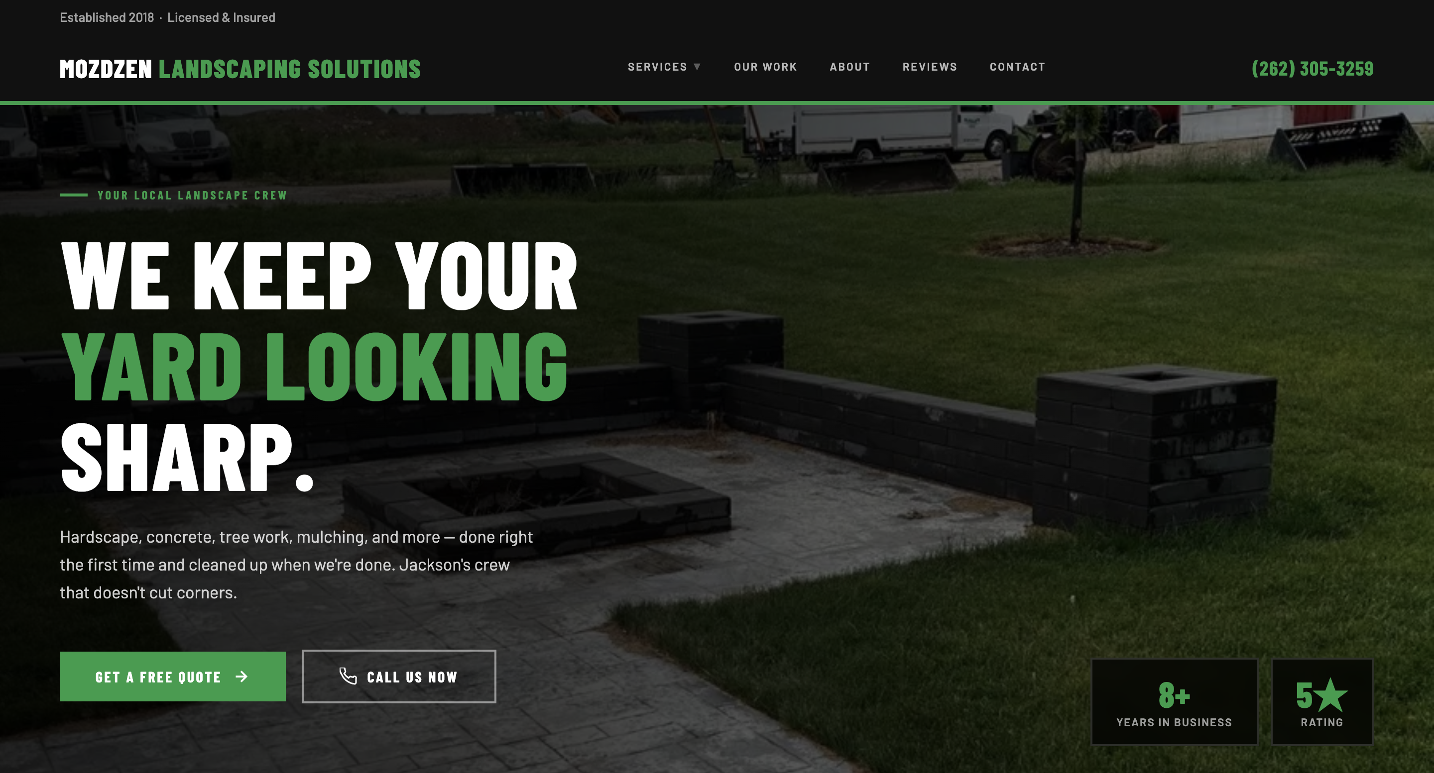Mozdzen Landscaping website screenshot