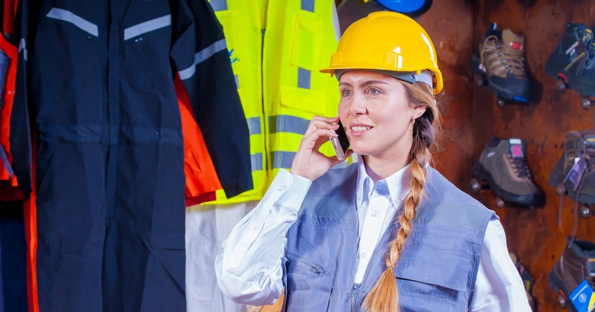 Contractor in hard hat taking a call from a new lead